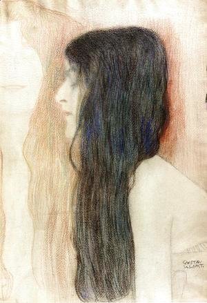 Gustav Klimt - Girl with Long Hair, with a sketch for 'Nude Veritas"