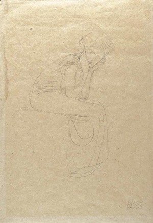 Seated woman holding her head in her hands