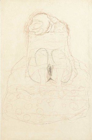 Gustav Klimt - Sitzender Halbakt von vorne, den Kopf auf den Oberarm gelegt