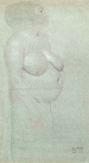 Gustav Klimt - Stehende dicke Frau nach rects (Studie futr die Unmaigkeit des Beethovenfrieses)