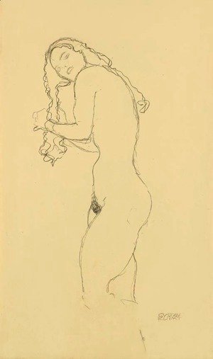 Gustav Klimt - Stehender Akt mit langen Haaren nach links