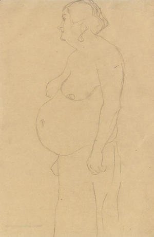 Gustav Klimt - Stehender dicker Frauenhalbakt nach links