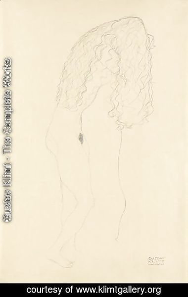 Gustav Klimt - Nach Rechts Aufgestutzt Stehender Akt, Das Gesicht Durch Die Haare Verdeckt (Standing Nude With Her Face Covered By Her Long Hair)