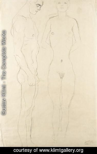 Gustav Klimt - Athlet Im Profil Nach Rechts, Frauenakt Von Vorne (Athlete In Profile Facing Right, Female Nude Seen From The Front)