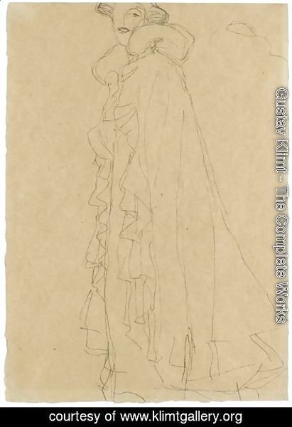 Gustav Klimt - Stehend Nach Links, Skizze Des Kragens Von Hinten (Standing Turned To The Left, Sketch Of The Collar From Reverse)