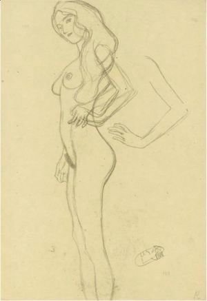 Gustav Klimt - Standing Female Nude To The Left, Arm Study