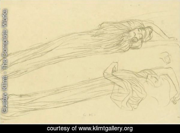 Two Studies Of A Floating Draped Figure To The Right