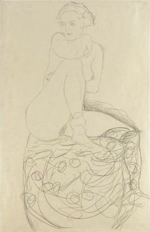 Gustav Klimt - Mit Aufgestelltem Rechten Bein Sitzender Akt (Seated Nude With Raised Right Leg)