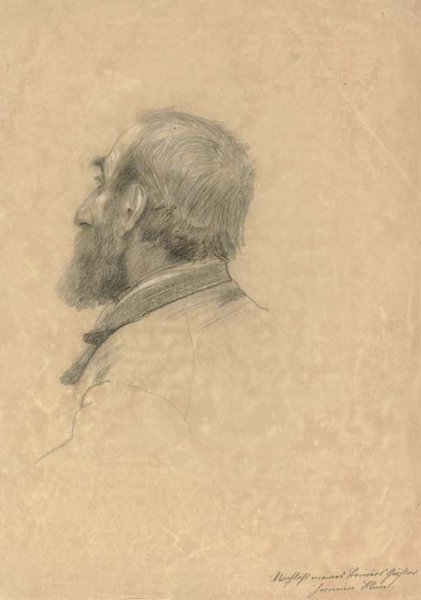 Bartiger Mann im Profil nach links