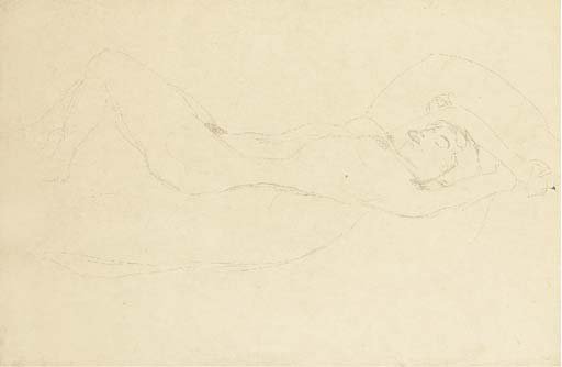 Liegender Akt mit verschrankten Unterarmen