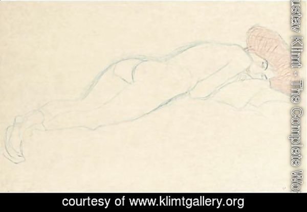 Gustav Klimt - Auf dem Bauch Liegender Akt nach rechts