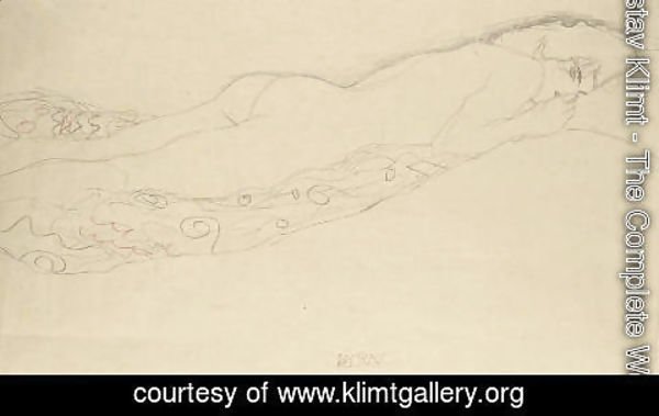 Gustav Klimt - Auf dem Bauch liegender Akt nach rechts 2