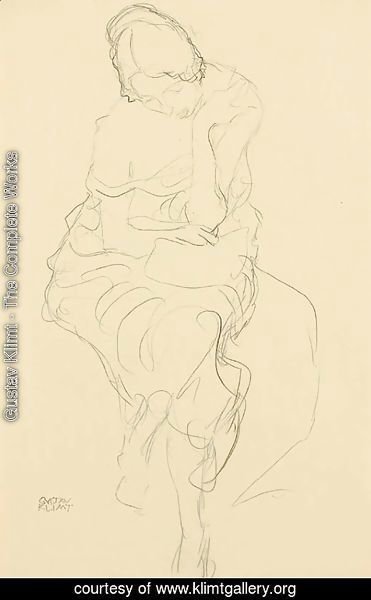 Gustav Klimt - Auf einem Hocker Sitzende von vorne