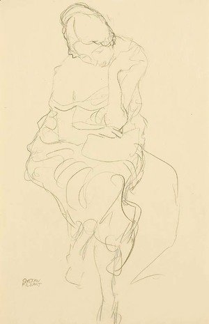 Gustav Klimt - Auf einem Hocker Sitzende von vorne