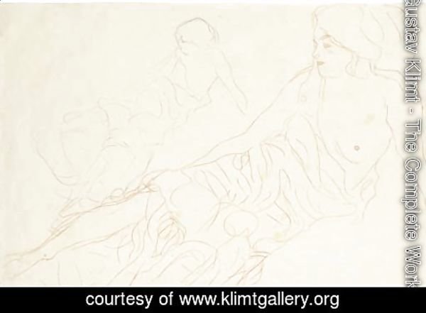 Gustav Klimt - Aufgestuttzt Liegende, links Wiederholung