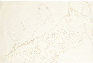 Gustav Klimt - Aufgestuttzt Liegende, links Wiederholung