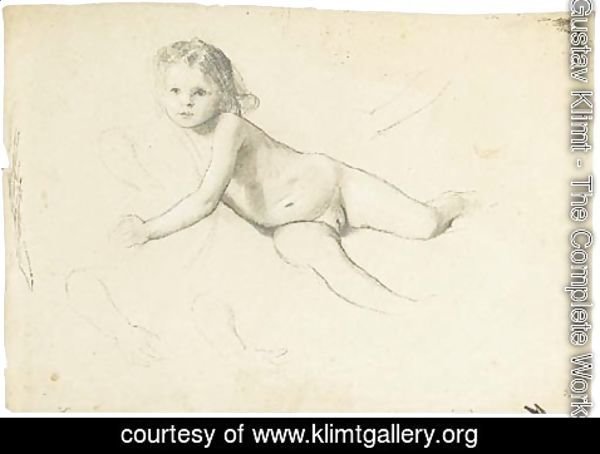 Gustav Klimt - Kleines aufgestatzt liegendes Madchen, Armstudien