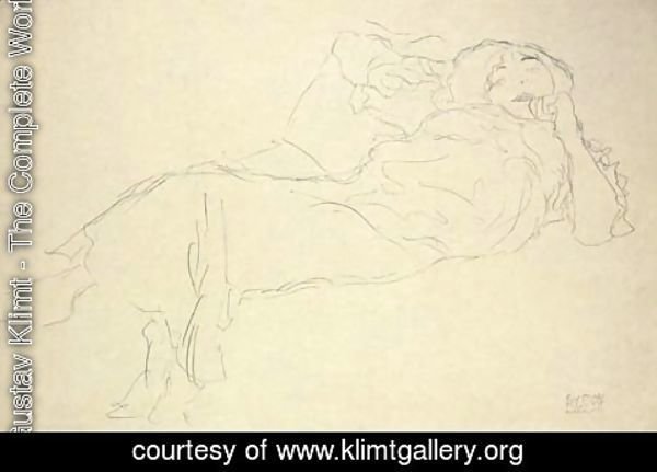Gustav Klimt - Liegende Frau von vorne