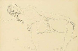 Gustav Klimt - Liegender Halbakt nach links