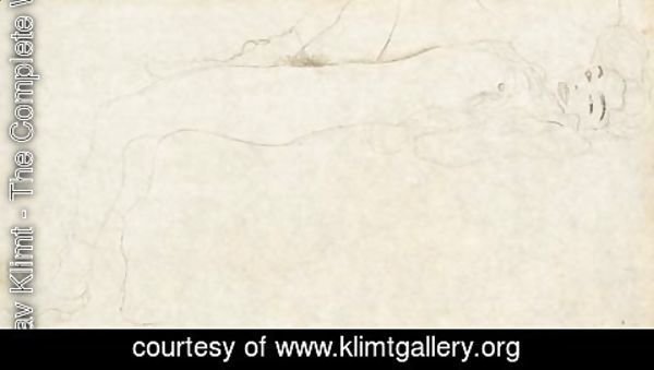 Gustav Klimt - Liegender Halbakt nach rechts