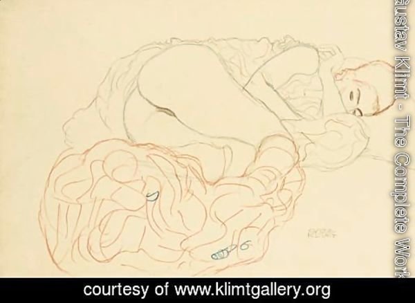 Gustav Klimt - Liegender Halbakt nach rechts 2