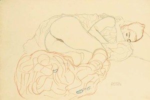 Gustav Klimt - Liegender Halbakt nach rechts 2