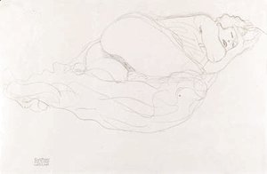 Gustav Klimt - Liegender Halbakt nach rechts 3