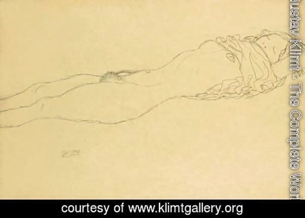 Gustav Klimt - Liegender Halbakt nach rechts 5