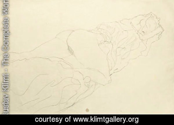 Gustav Klimt - Liegender Halbakt nach rechts 6