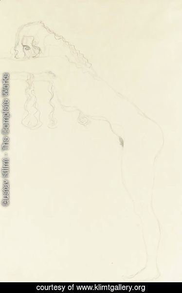 Gustav Klimt - Madchenakt mit langen Haaren und nach vorn gebeugtem Oberkorper