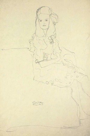 Gustav Klimt - Sitzende junge Frau nach rechts, Bildnis Mada Primavesi
