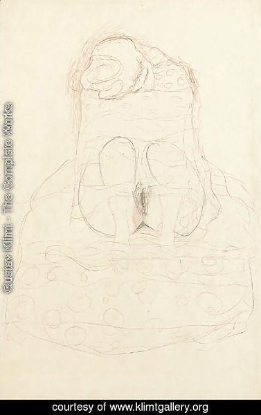 Gustav Klimt - Sitzender Halbakt von vorne, den Kopf auf den Oberarm gelegt