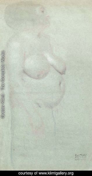 Gustav Klimt - Stehende dicke Frau nach rects (Studie futr die Unmaigkeit des Beethovenfrieses)