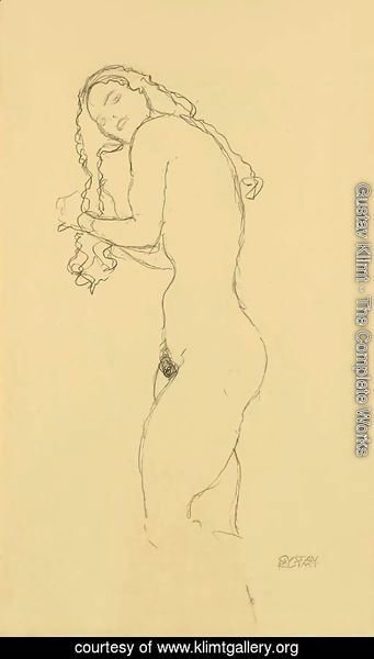 Gustav Klimt - Stehender Akt mit langen Haaren nach links