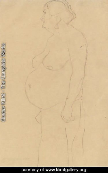 Gustav Klimt - Stehender dicker Frauenhalbakt nach links