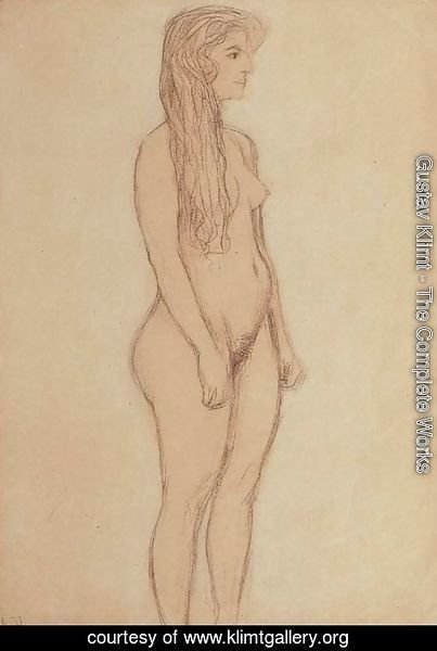 Gustav Klimt - Stehender Machenakt im Profil nach rechts