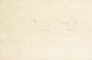 Gustav Klimt - Liegender Akt mit verschrankten Unterarmen