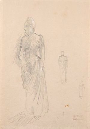 Gustav Klimt - Stehende Dame Im Langen Kleid Nach Links (Standing Female Figure In A Long Dress Facing Left)