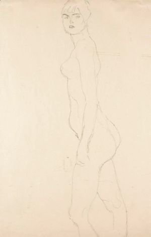 Gustav Klimt - Akt Nach Links, Studie Fur 'Die Freundinnen' (Nude Turned To The Left, Study For 'Die Freundinnen')