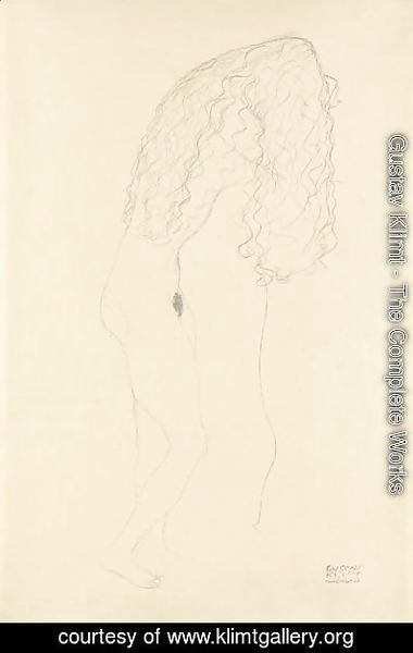 Nach Rechts Aufgestutzt Stehender Akt, Das Gesicht Durch Die Haare Verdeckt (Standing Nude With Her Face Covered By Her Long Hair)