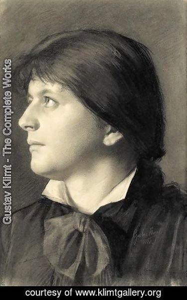 Gustav Klimt - Brustbild Einer Nach Links Aufblickenden Frau (Portrait Of A Woman Looking Upwards To The Left)