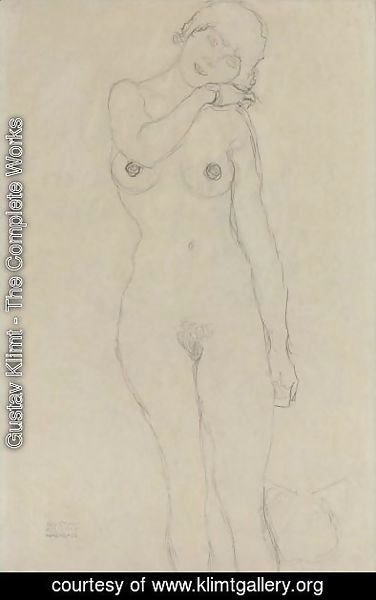 Gustav Klimt - Stehend Von Vorne, Den Kopf Nach Rechts Geneigt (Standing Woman With Head Leaning Right)