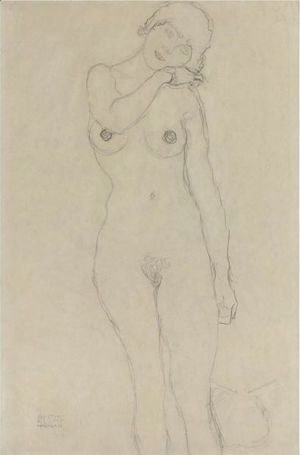Gustav Klimt - Stehend Von Vorne, Den Kopf Nach Rechts Geneigt (Standing Woman With Head Leaning Right)