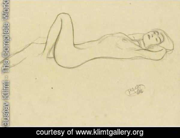 Gustav Klimt - Lying Female Nude With Positioned Left Leg