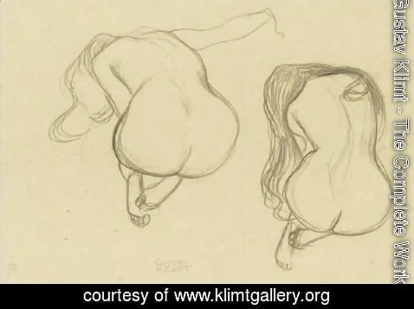 Gustav Klimt - Studies Of A Seated Nude From Behind With Long Hair