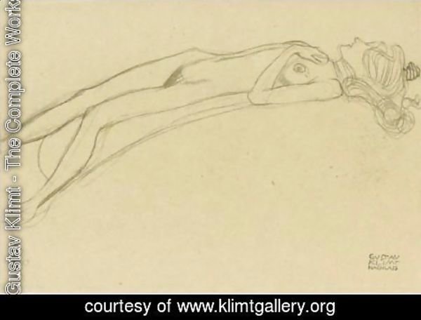 Gustav Klimt - Lying Girl Nude On Her Back, The Right Hand Above Her Head