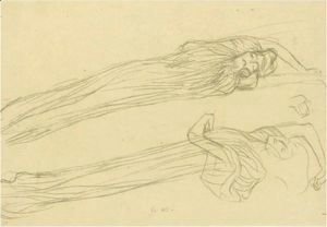 Gustav Klimt - Two Studies Of A Floating Draped Figure To The Right