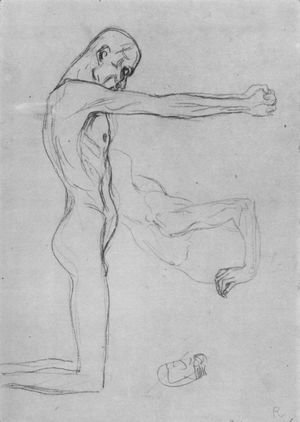 Gustav Klimt - Kneeling Male Nude With Sprawled Out Arms, Male Torso