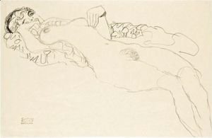 Gustav Klimt - Liegender Madchenakt Nach Links (Reclining Female Nude Facing Left)