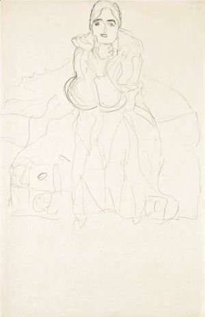 Gustav Klimt - Sitzende Von Vorne, Mit Aufgestutztem Kinn (Seated Woman Frontal View, Chin Resting)